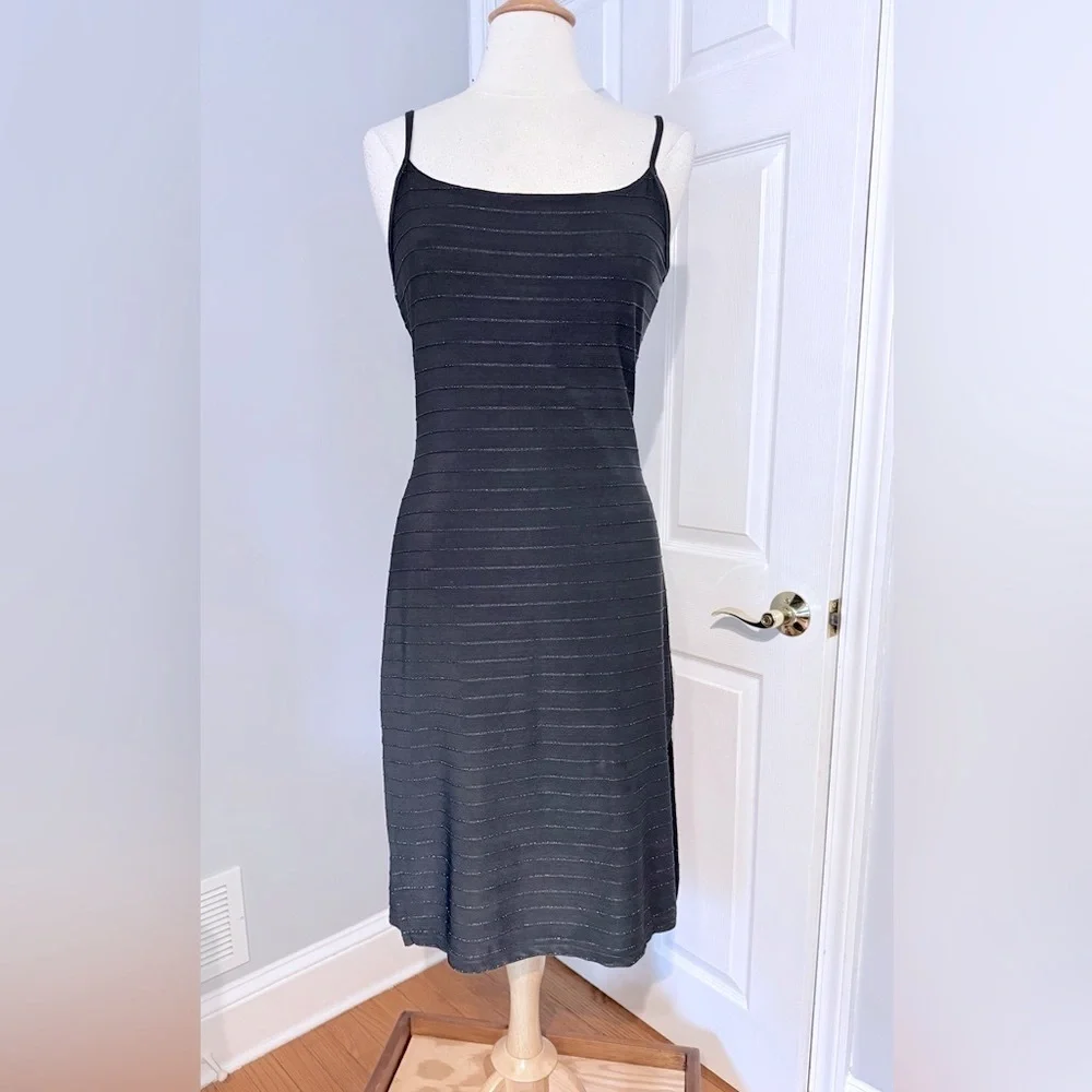 XOXO Black Ribbed Midi Slip Dress - Picture 1 of 6